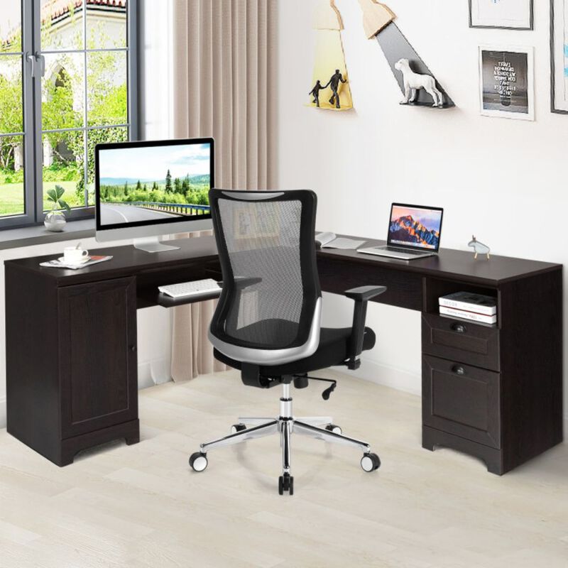 66 Inch L-Shaped Writing Study Workstation Computer Desk with Drawers