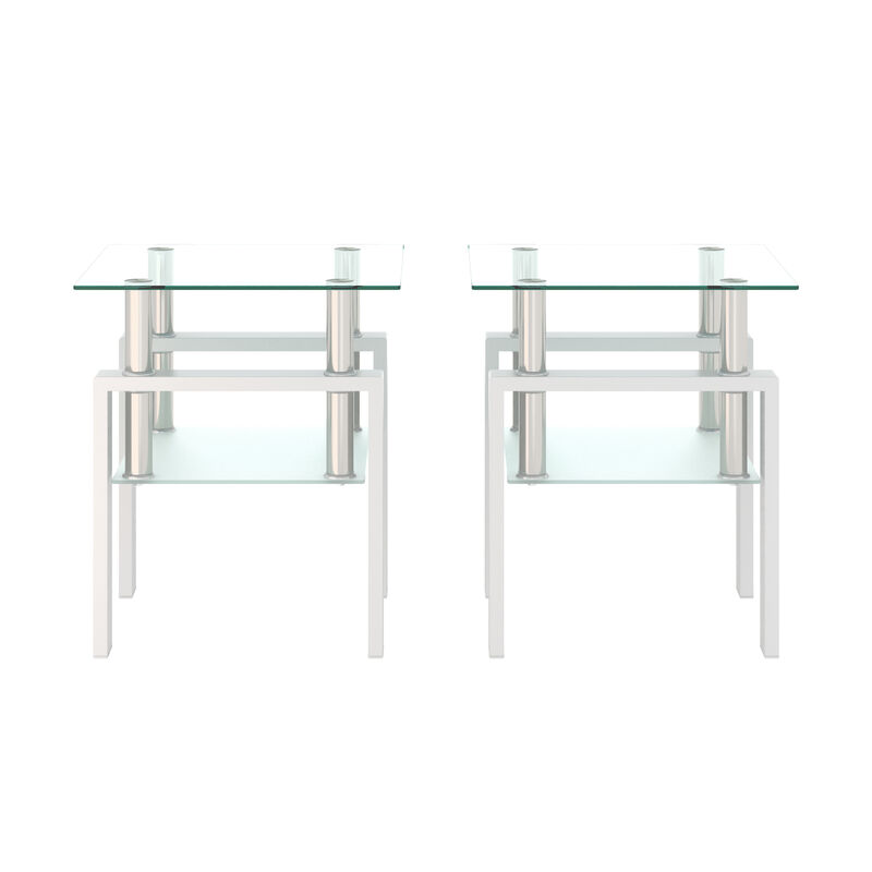 Hivvago 2 pcs Modern Design Coffee Table Tempered Glass End Table Night Stand