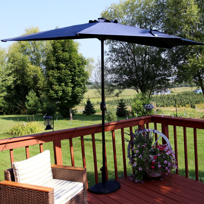 Sunnydaze 9 ft Solar Steel Half Patio Umbrella with Crank