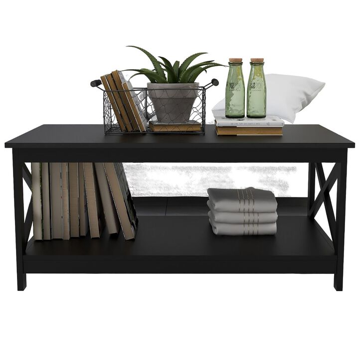 Coffee Table Oxford End Table-Black Color: Sleek and Modern Design, Perfect for Living Room DÃ©cor, 2-tier Storage, Sturdy Construction, 40x20x18 inches