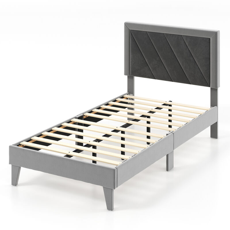 Platform Bed with High Headboard and Wooden Slats