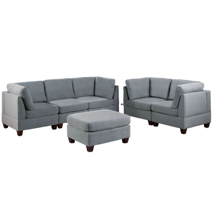 Modular 6pc Sofa Set Loveseat Couch Linen-Like Fabric with Ottoman