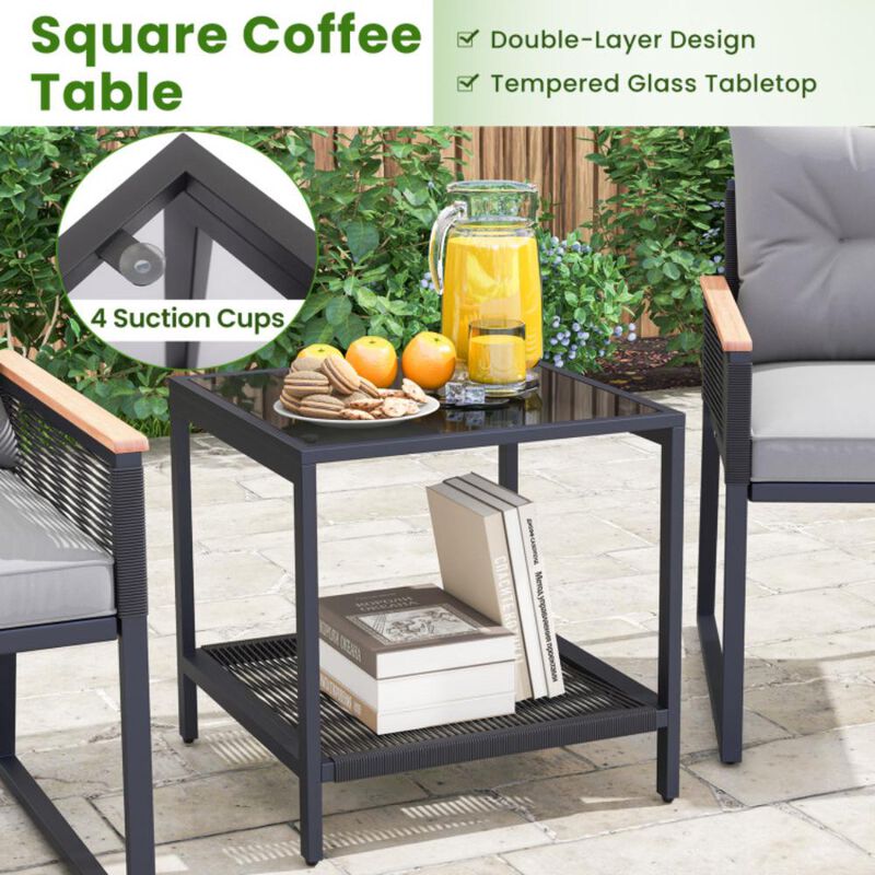 Hivvago 3 Pieces Patio Furniture Set with 2 Tier Coffee Table and Soft Seat Cushions