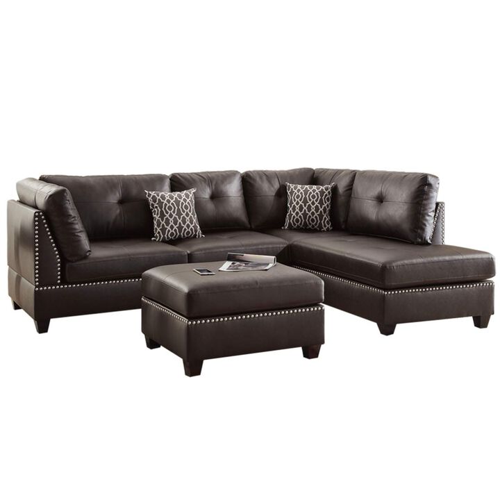 3PCS Sectional Sofa with Reversible Chaise & Ottoman Cushion Pillows Included
