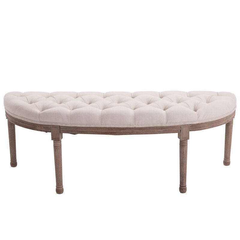 Cream Entryway Elegance: Vintage Semi-Circle Tufted Hallway Bench