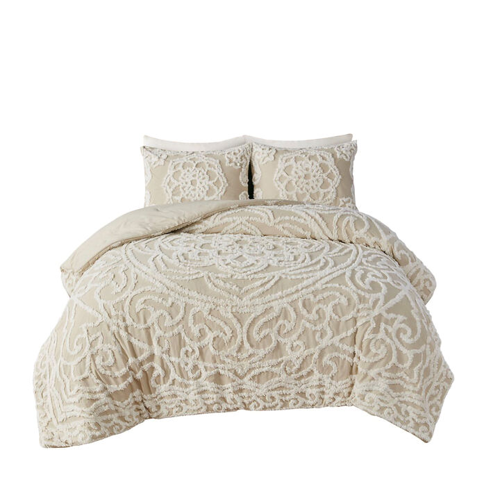 Gracie Mills Ray 3-Piece Boho Chic Tufted Cotton Chenille Medallion Duvet Set