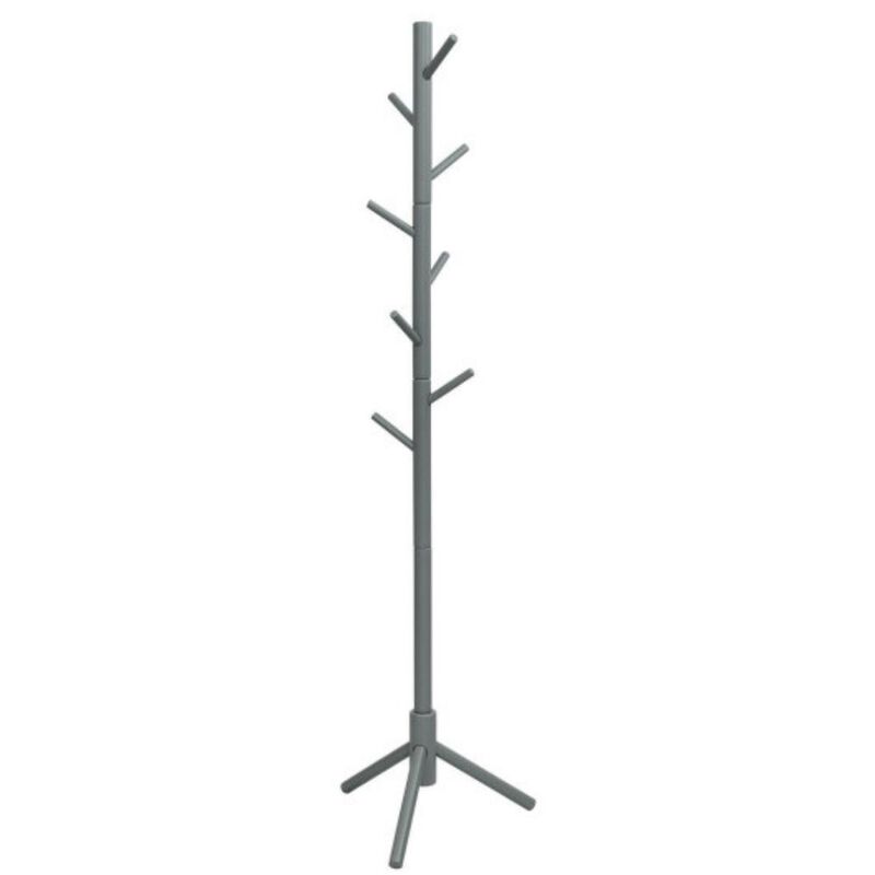 2 Heights Wooden Coat Rack with 8 Hooks-Grey