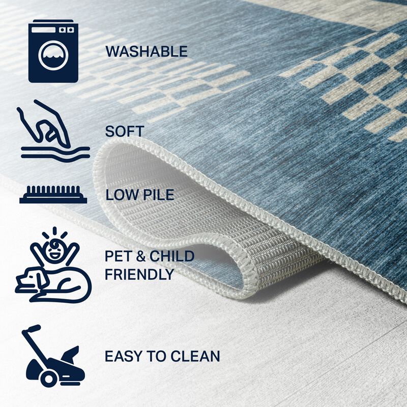 Vichy Geometric Striped Machine Washable Area Rug