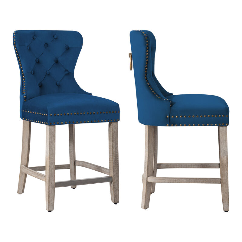 WestinTrends 24" Tufted Velvet Counter Stool (Set of 2)