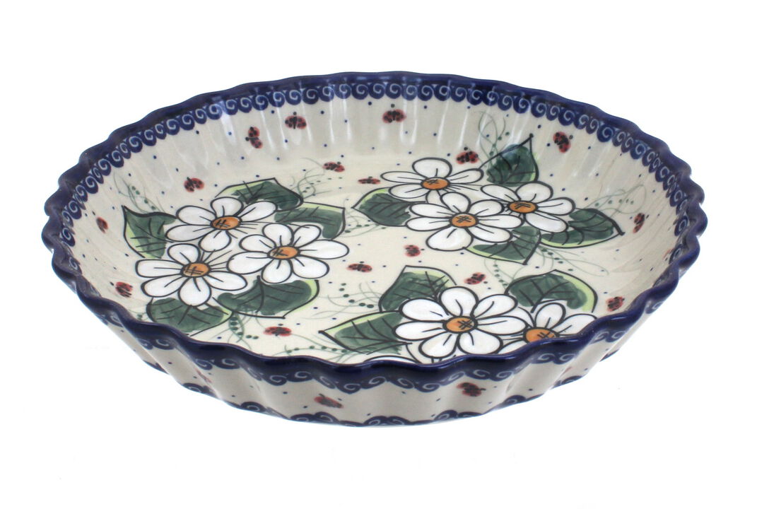 Blue Rose Polish Pottery Garden Tulip Pie Plate