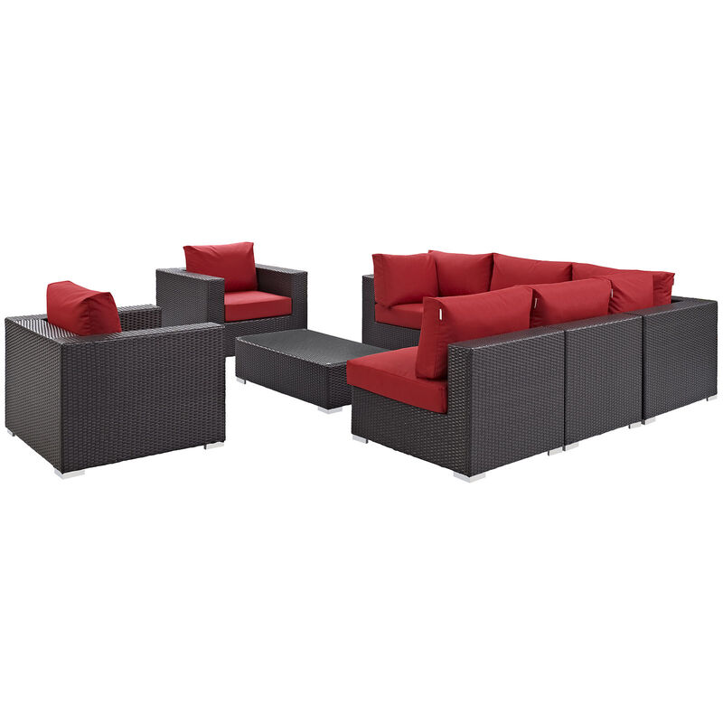 Convene 8 Piece Outdoor Patio Sectional Set - Espresso Red