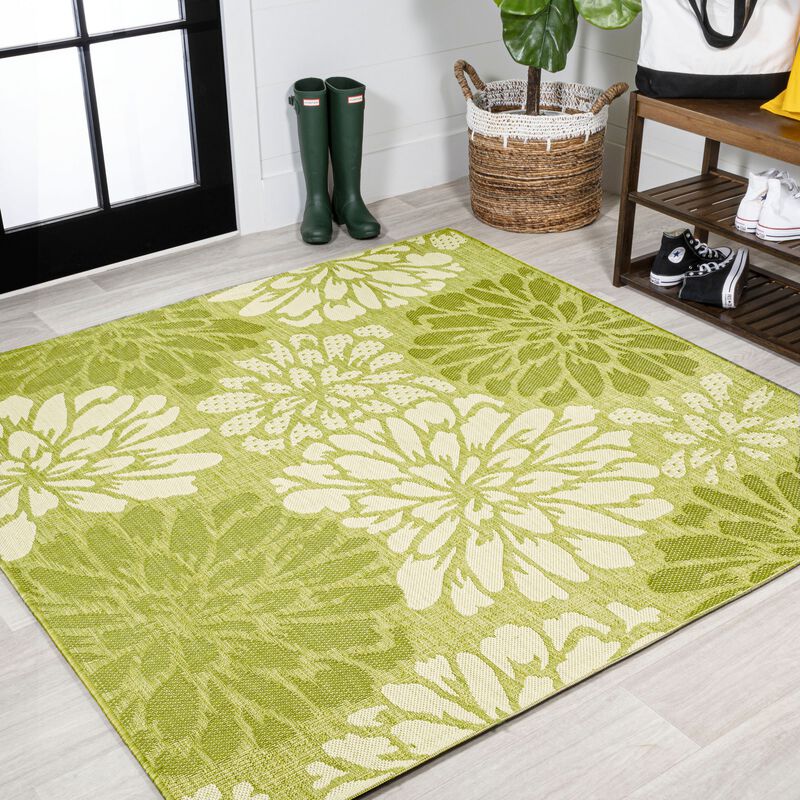 Zinnia Modern Floral Textured Weave Indoor/Outdoor Area Rug