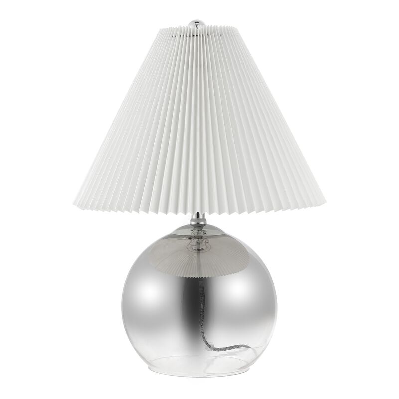 Louisa 22.5" Mid-Century Modern Round Glass/Iron Pleated Shade LED Table Lamp, Smoke Gradient/Chrome