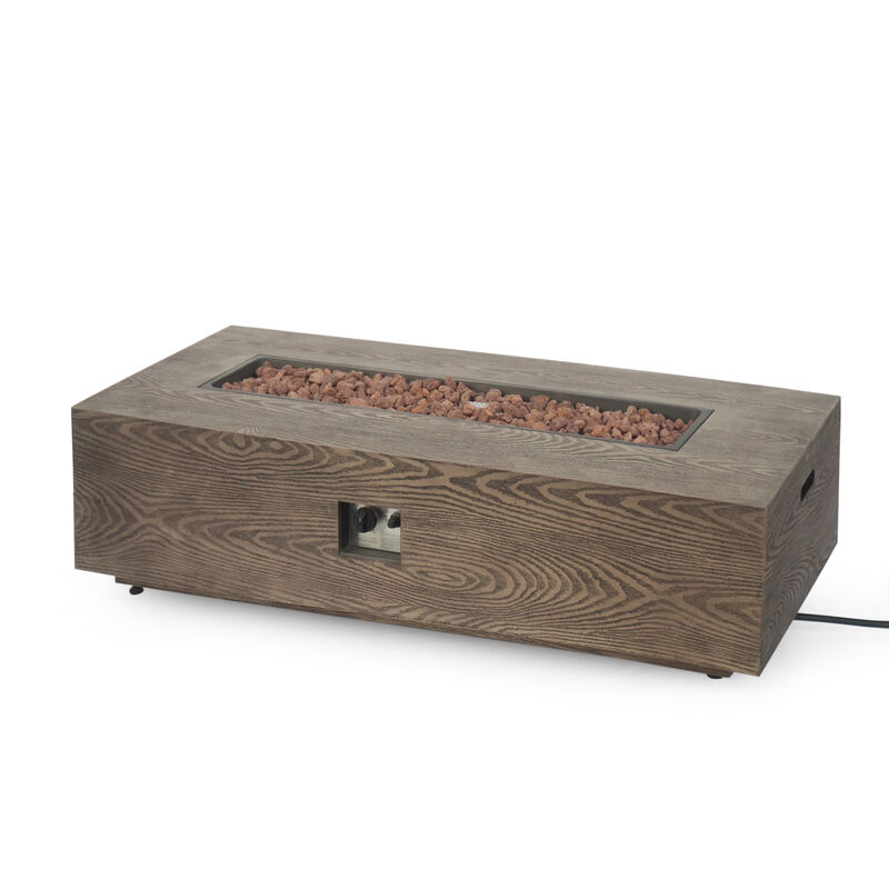 AIDAN RETANGLE IRON FIRE PIT - 50,000 BTU TANK OUTSIDE