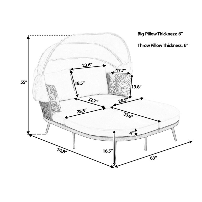 Merax Outdoor Patio Daybed with Retractable Canopy