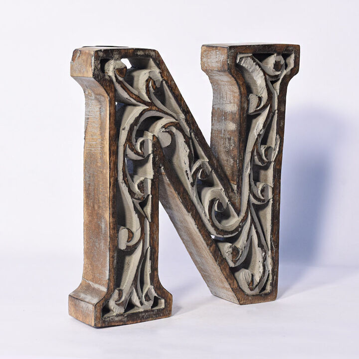 Vintage Gray Handmade Eco-Friendly "N" Alphabet Letter Block For Wall Mount & Table Top Décor