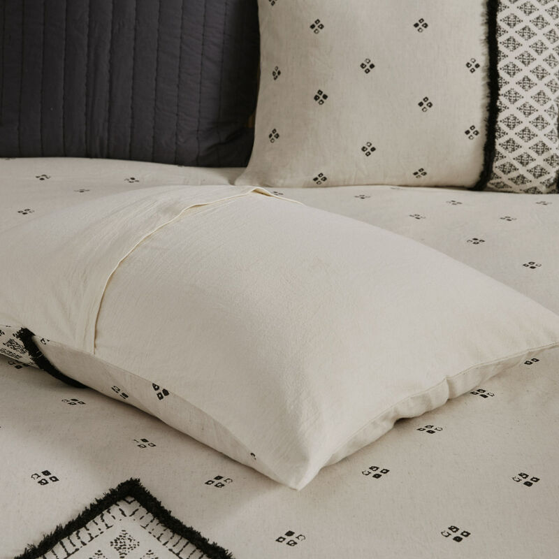 Gracie Mills Fannie Modern-Boho 3-Piece Cotton and Flax Duvet Cover Set