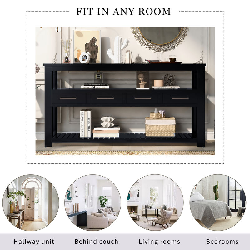 Modern Console Table Sofa Table for Living Room with 4 Drawers and 2 Shelves