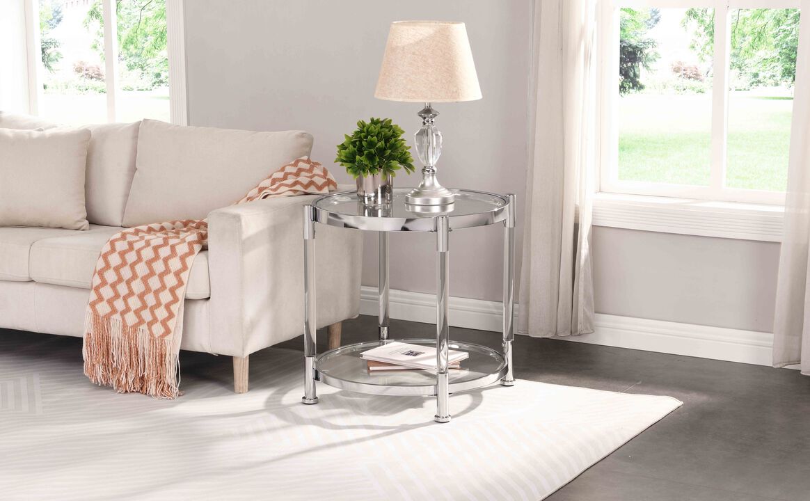 Contemporary Acrylic End Table with Tempered Glass Top for Living Room & Bedroom