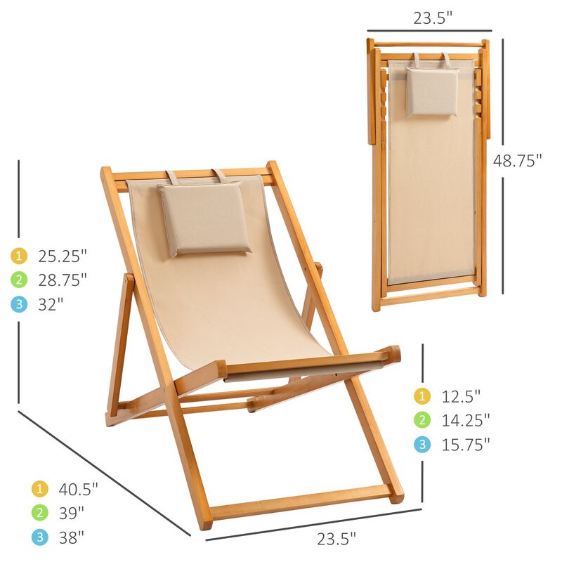 Beige Outdoor Recliner: Folding Patio Chaise Lounge for Beach