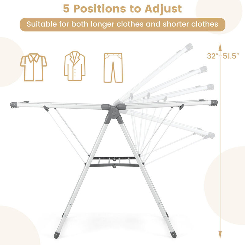 2-Layer Folding Clothes Drying Rack with 5-Level Adjustable Height