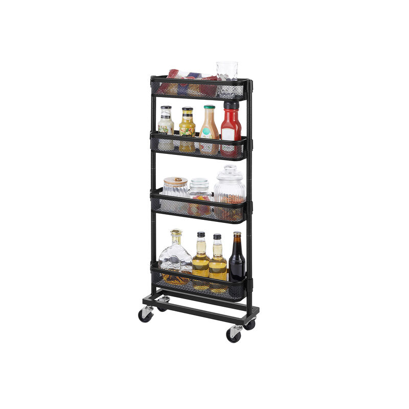 4-Tier Slim Storage Cart - Slide-Out Trolley for Small Spaces, Bathroom, and Kitchen