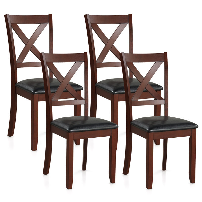 Set of 2 Wooden Kitchen Dining Chair with Padded Seat and Rubber Wood Legs-Black