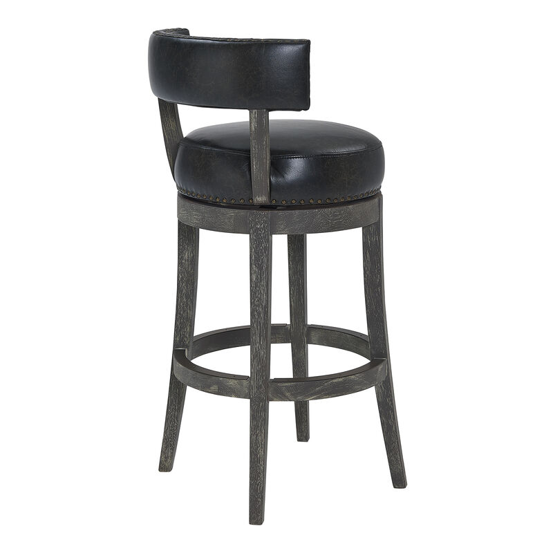 Corbin  Counter Height Swivel Onyx Faux Leather and American Grey Wood Bar Stool