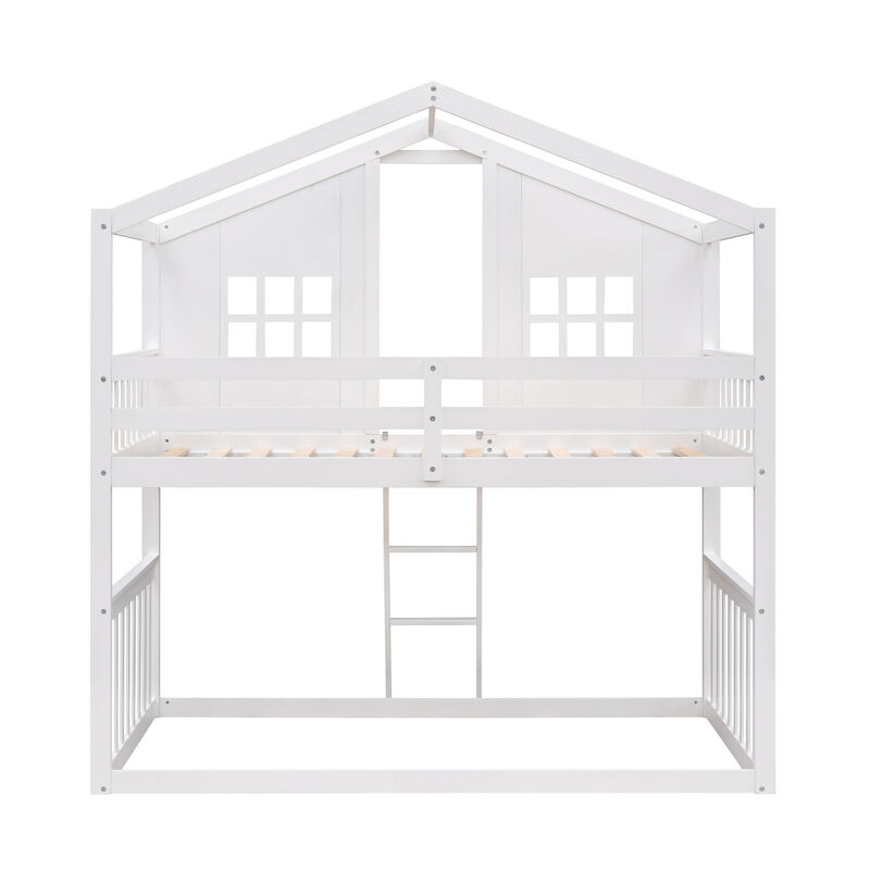 Twin Over Twin House Bunk Bed With Ladder, Wood Bed