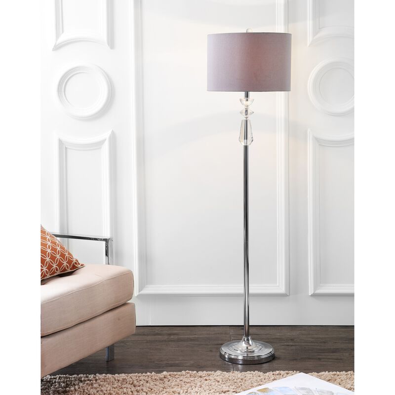 Layla 59.5" Crystal / Metal LED Floor Lamp, Clear/Chrome With Gray Shade