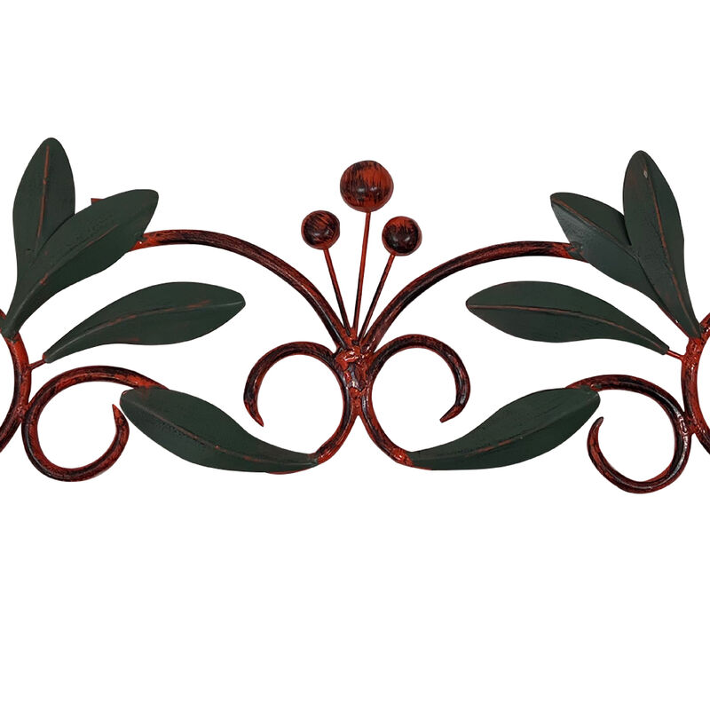 32 Inch Olive Branch Metal Wall Decor, Green And Brown-Benzara