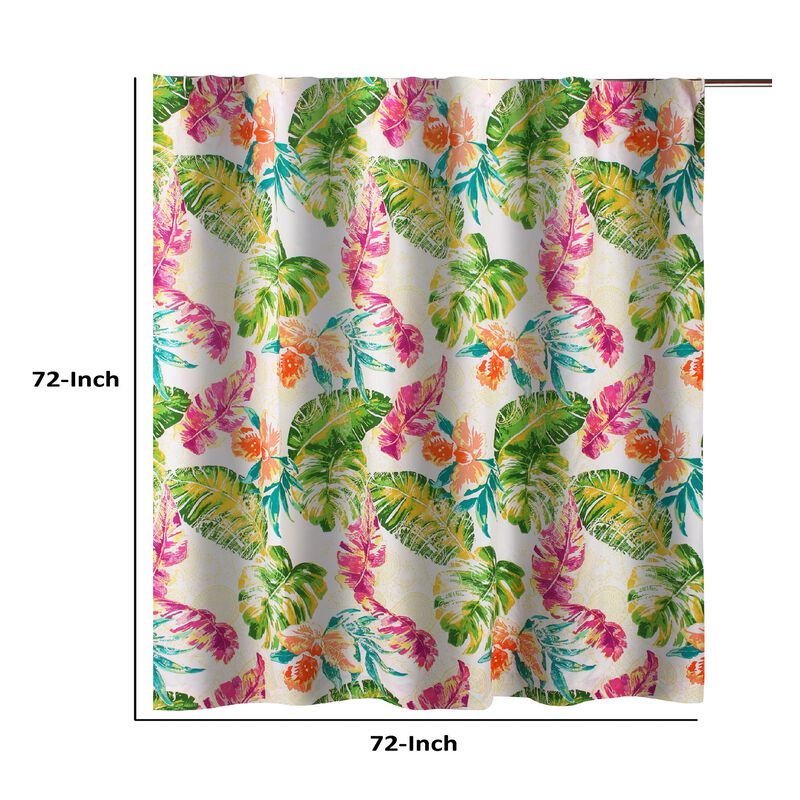 Porto 72 Inch Shower Curtain, Tropical Palm Leaves, Vibrant Blue and Green-Benzara