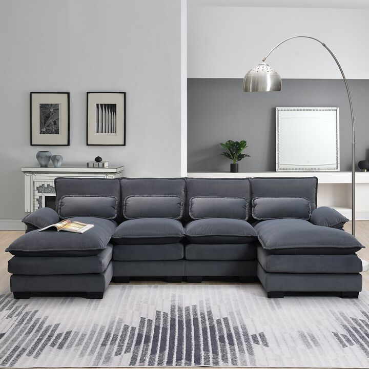 MONDAWE Modern U-shaped Sectional Sofa with Waist Pillows,6-seat Upholstered Symmetrical Sofa Furniture,Sleeper Sofa Couch with Chaise Lounge for Living Room,Apartment