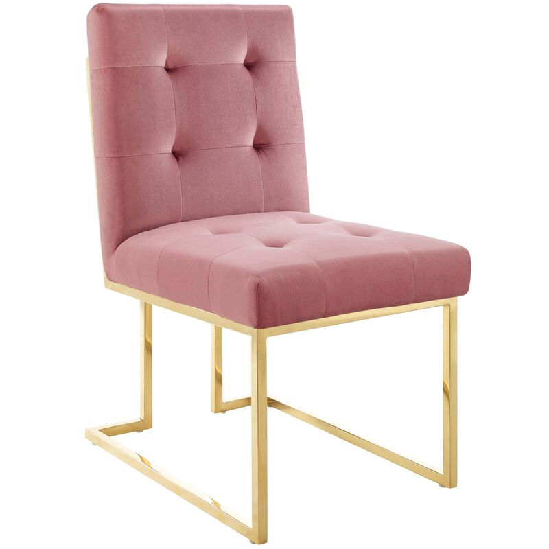 Modway Privy Stainless Steel Performance Velvet Dining Chair Set of 2, Gold Dusty Rose