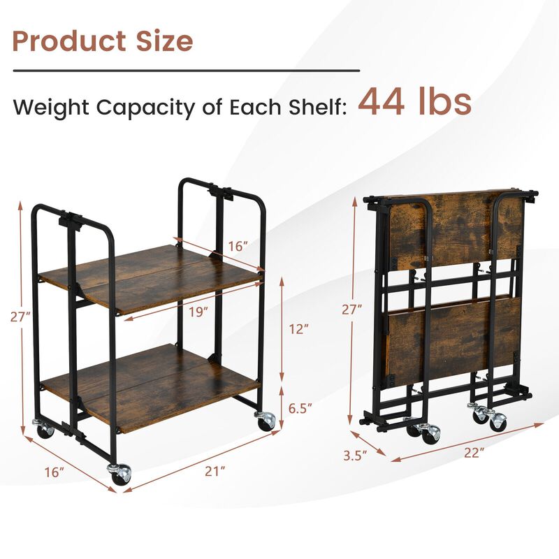 Foldable Rolling Cart with Storage Shelves for Kitchen