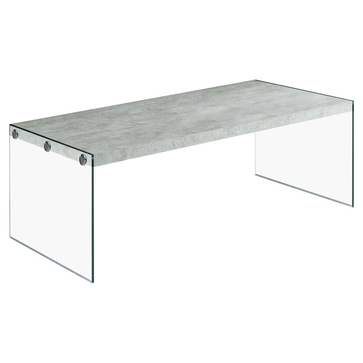 Monarch Specialties I 3230 Coffee Table, Accent, Cocktail, Rectangular, Living Room, 44"L, Tempered Glass, Laminate, Grey, Clear, Contemporary, Modern