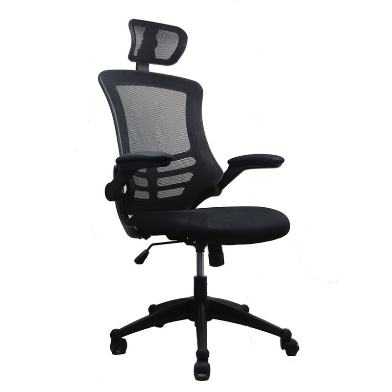 Modern High-Back Mesh Executive Office Chair with Headrest and Flip-Up Arms, Black