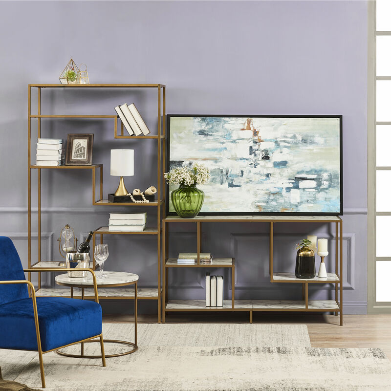 Teamson Home - Marmo TV Stand With Faux Marble top, Brass Finish