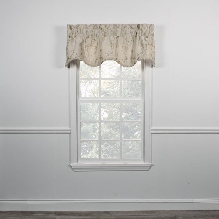 Ellis Curtain Meadow High Quality Room Darkening Solid Natural Color Lined Scallop Window Valance - 50 x15", Linen