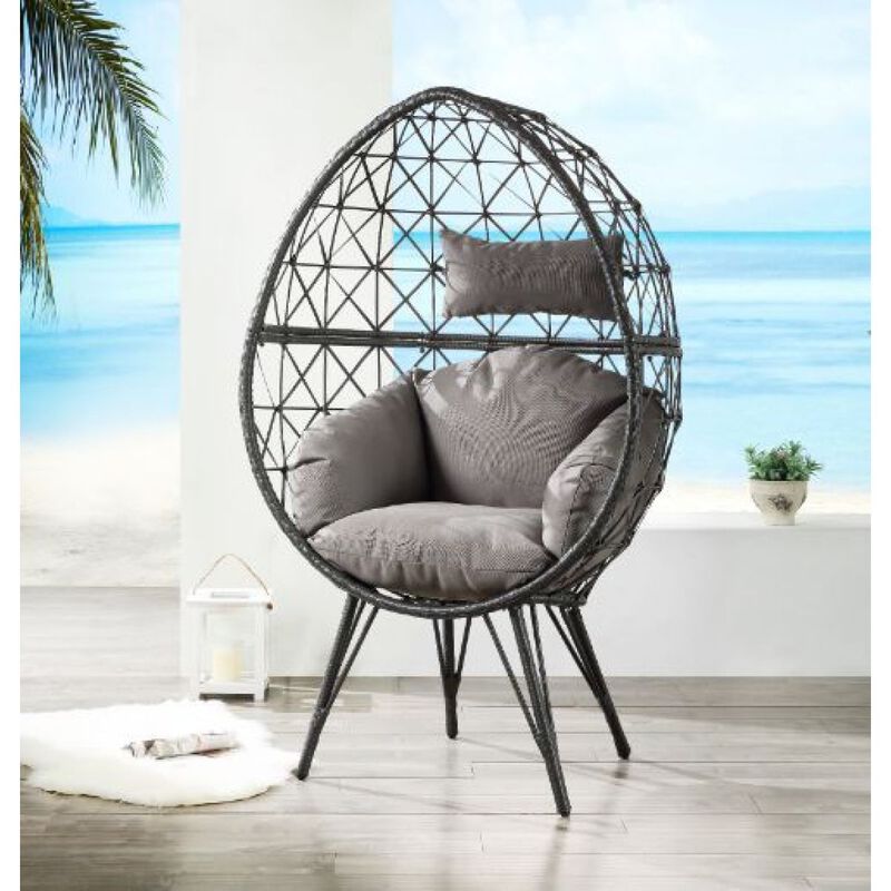 Seven Patio Lounge Chair, Light Gray Fabric & Black Wicker