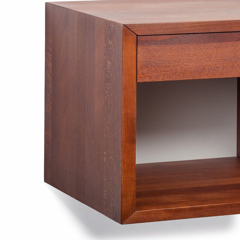 Wide Mid-Century Modern Walnut Finish, Hardwood Floating Nightstand with Drawer - Bedside Table for Bedroom