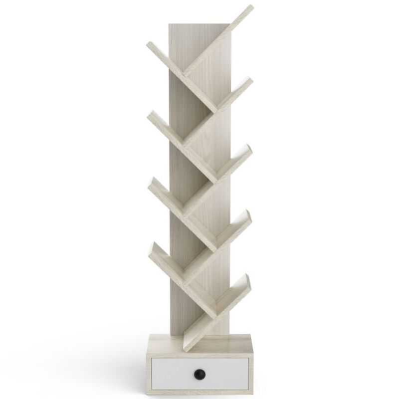 Hivago 10-Tier Tree Bookshelf with Drawer and Anti-Tipping Kit