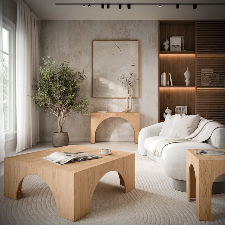 Jofran Archimedes 40 Arched Wood Square Modern Rustic Coffee Table