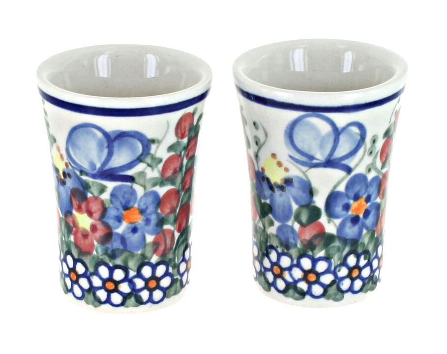 Blue Rose Polish Pottery Sierra 2 PC Shooter/Shot Glass Set