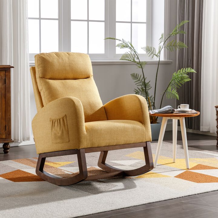 MONDAWE Modern Glider Chair, Recliner Armchair with Wood Legs and Side Pocket, Nursery Rocking Accent Chair with High Back for Living Room Bedroom