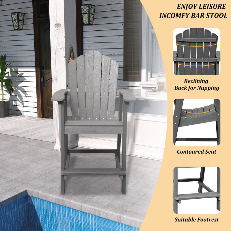 MONDAWE  Tall Patio Adirondack Chair Outdoor HIPS Frame Plastic Bar Stool Gray 1-Pack