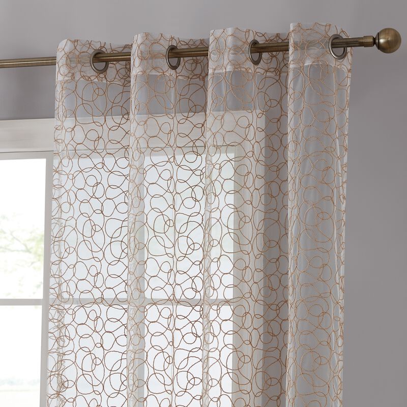 THD Francine Embroidered Premium Soft Decorative Sheer Voile Light Filtering Grommet Window Treatment Curtain Drapery Panels - Set of 2 Panels