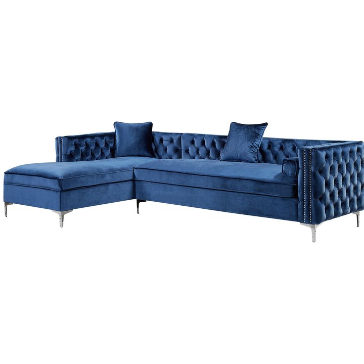 Inspired Home Clarinda Velvet Left Facing Chaise Sectional Sofa