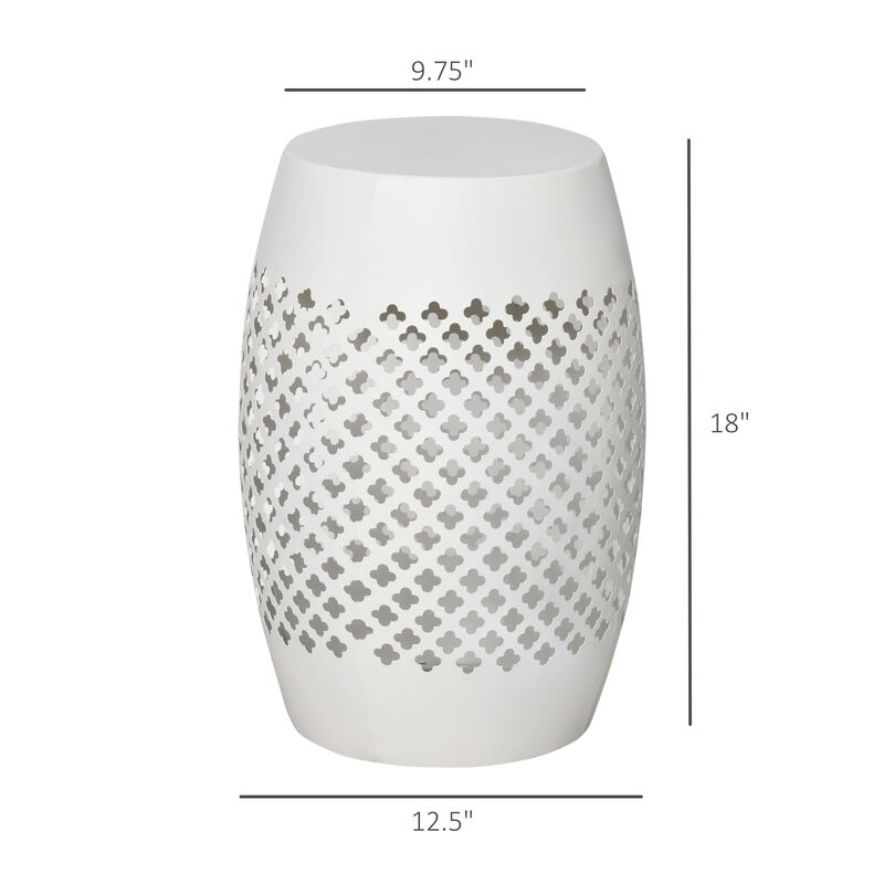 White Boho Accent: Hollow Drum Steel Side Table for Indoor/Outdoor