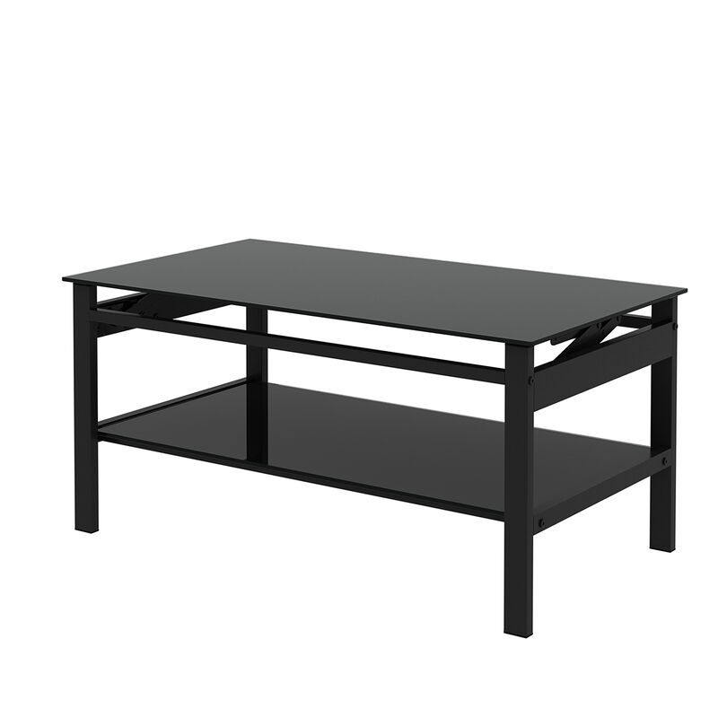 Hivvago 2 Layers Modern Designed Lifting Top Tempered Glass  Table